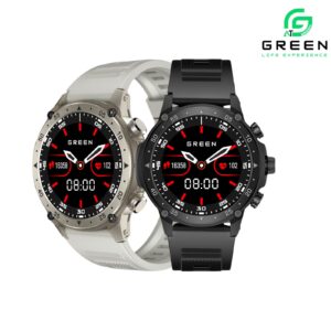Green Vortex Metallic Fitness Smartwatch | 1.43" Super AMOLED Display | Bluetooth Calling | IP67 Water Resistance | 123 Sports Modes | Luxury Sporty Design | BLE3.0 + 5.3 BT Version | 380Mah Battery | Low-Power Consumption Mode| 30 Days Stand By Back Up