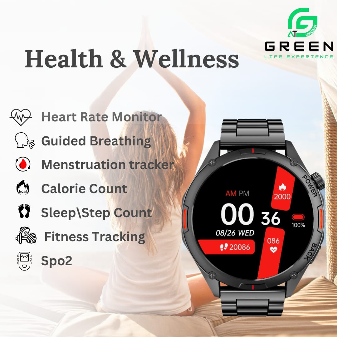 Green Orbit Pro Luxury Smart Watch | 1.43" AMOLED Display | Metallic Body With Stainless Steel & Leather Strap | 3D Watch Faces | BT Calling | IP68 Water Resistance | 178 Sports Modes | BT V5.2 | 270mAh Battery | 20 Days Standby | AOD | 1 Year Warranty - Image 2