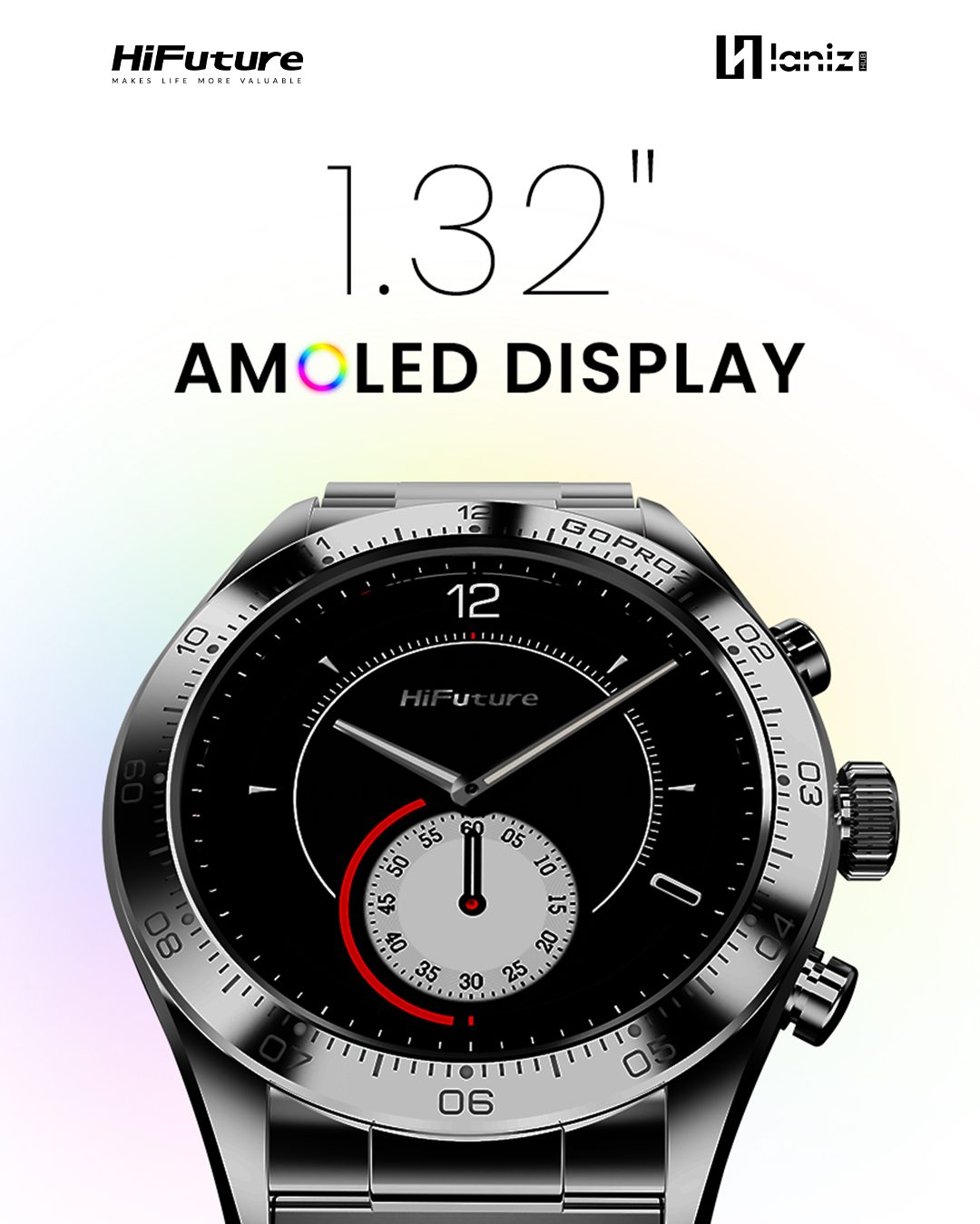 HiFuture Go-Pro2 Smartwatch | 1.32" Amoled Display | 1 ATM Water Resistance | Wireless Calling | 10 Days Battery Backup | Stainless Steel | Dual Core CPU | AI Enhanced Health Monitoring | Powered By Syntra AI - LanizHub - Image 3