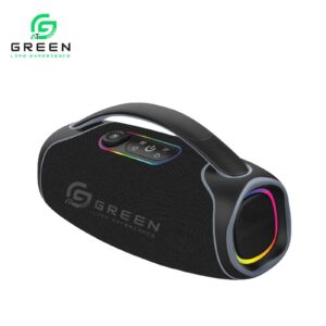 Green Bassbox Wireless Speaker | 100W Output | Quad Speakers | Dual EQ Models | BT version 5.3 | 8 Hours Playback | IPX5 Rating | FM Radio, TF, Aux, USB & Mic Input | RGB Changeable Light | 6000mAh Capacity | Stereo Sound | HIFI Tone| | Type-c Charging