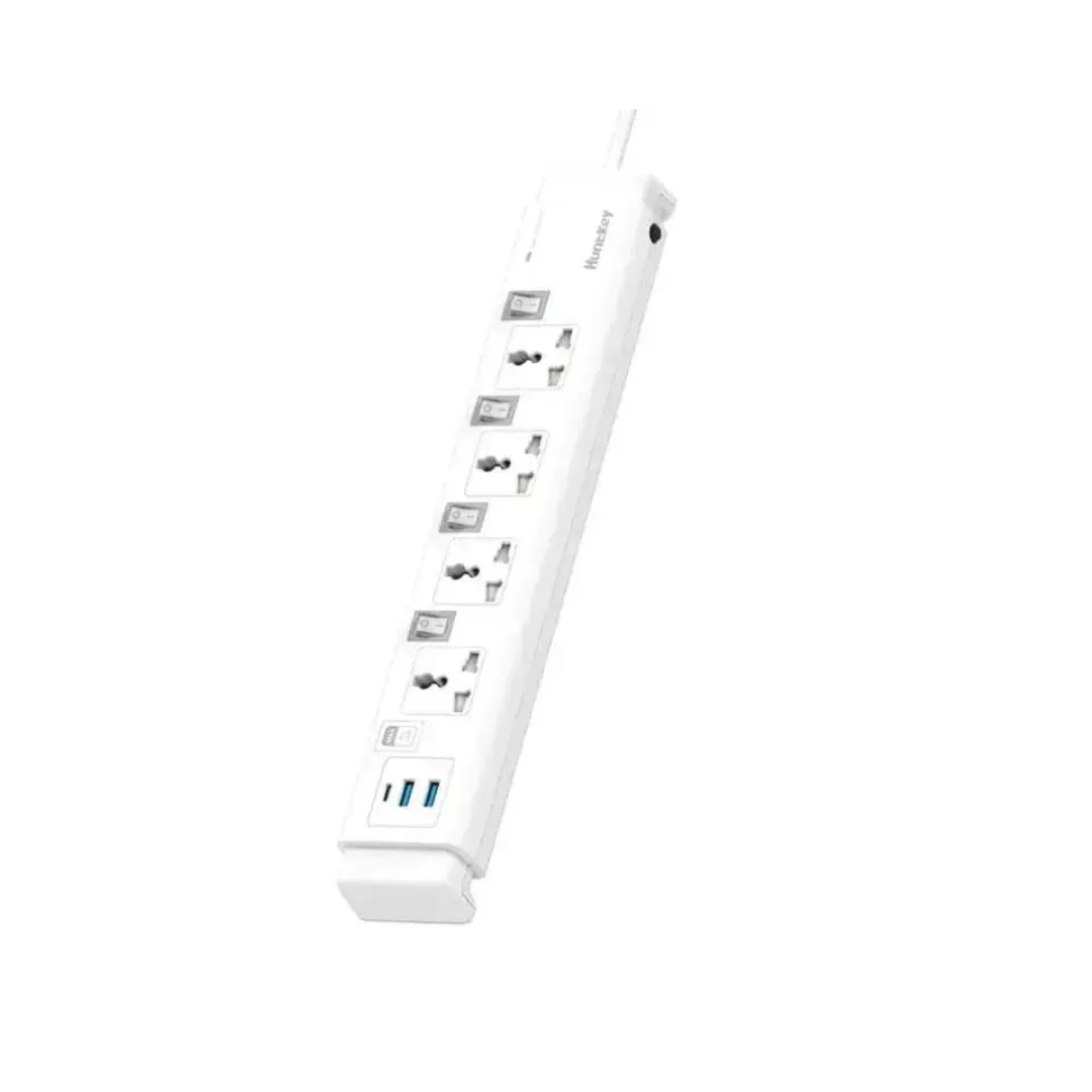 Huntkey Powerstrip SZC407 | 4 Socket Individual Switches | USB port + Type c port | Surge Protection | Overload protection | Child Protective Shutter | Multiplug | MAX2500W | 3 meters wire | 3 years warranty