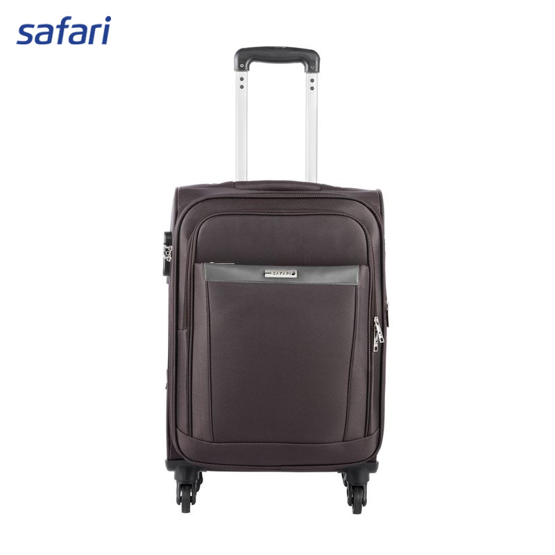 SAFARI PERGO Soft Luggage | (Medium) | 4 Wheels | Premium Dual Tone Fabric | Push Button Trolley | 2 Front Pockets | Fixed Combination Lock | Secure Zipper