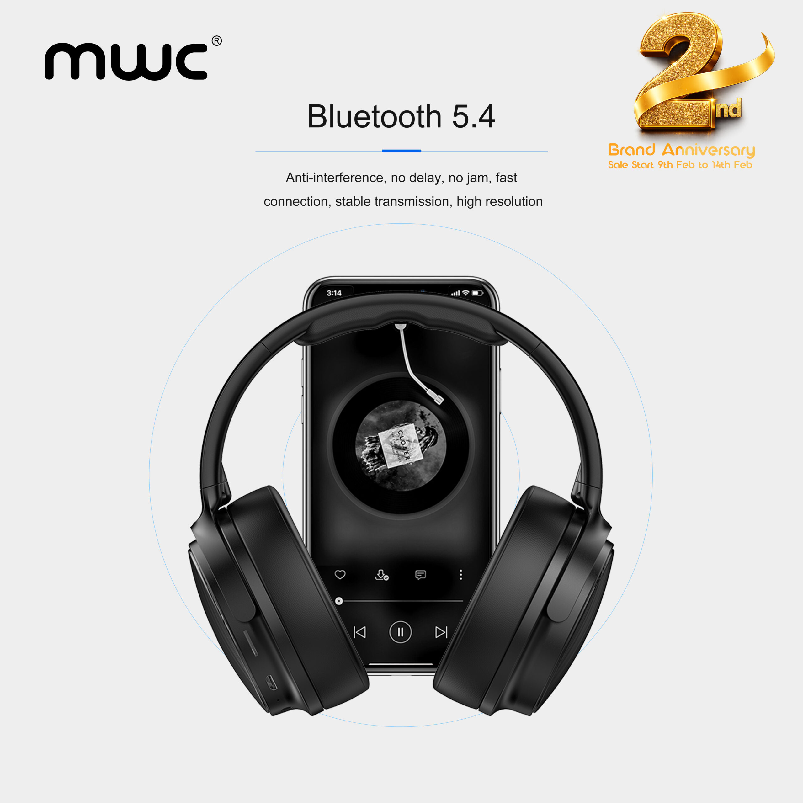 MWC Firo (MH01B) | Bluetooth 5.4 Headphone | HQ Stereo Sound | Standby Time 300H | Play Time 12 Hours | With 3.5mm Audio Jack