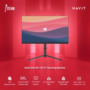 Havit GSC101-US 27" inch Gaming Monitor | 200Hz Refresh Rate | IPS Panel | 1ms Response Time | 90 degree Rotatable | 1920*1080 Resolution | 1 Year Warranty