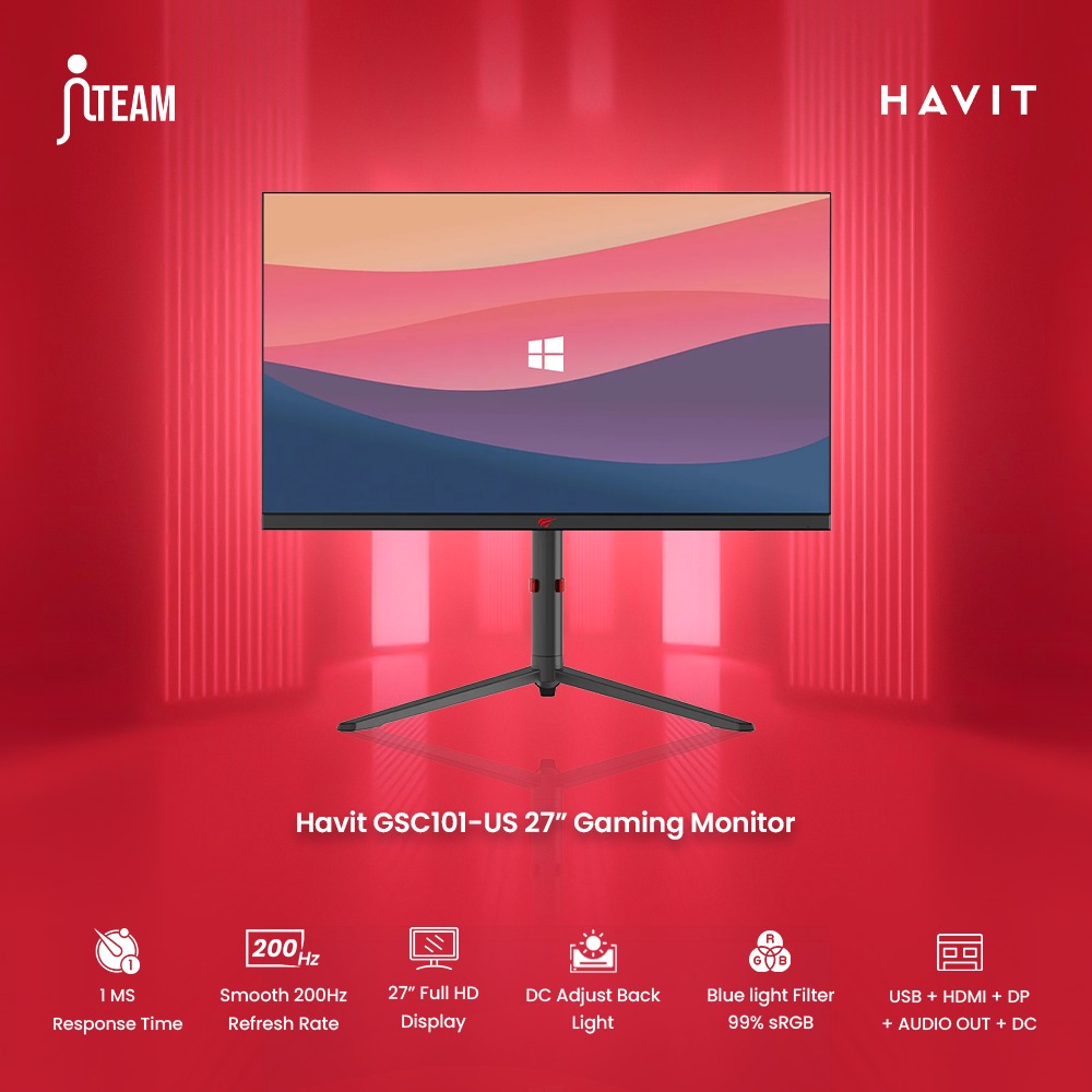 Havit GSC101-US 27" inch Gaming Monitor | 200Hz Refresh Rate | IPS Panel | 1ms Response Time | 90 degree Rotatable | 1920*1080 Resolution | 1 Year Warranty