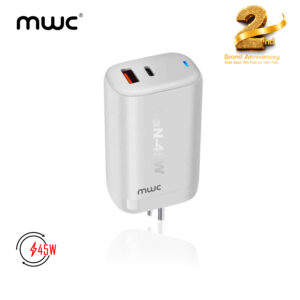 MWC 45W Dual Port (A+C) GaN Charging Adapter | MUCA45W | Compatible with All Brands | USB-A + USB-C Dual Port - White