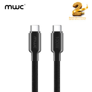 MWC Quantum QCC100 Data Cable | USB-C to USB-C Ultra-Premium Quality Cable | 100W High Speed Charging Cable | 40000+ Bend Lifespan | Fireproof & Burning Retardi, Silicon Gel Material
