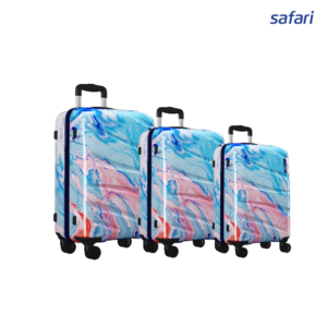 SAFARI HUE Hard Luggage | Blue Printed Trolley (3 Pcs Combo Set) | 100% polycarbonate | 8 Wheels | TSA Lock | Shoe pouch