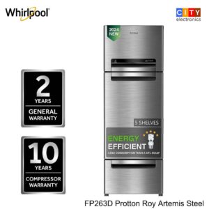 WhirlpooI Protton 240 Litres Frost Free Triple Door Refrigerator With 6th Sense Active Fresh Technology (Wine Stream)