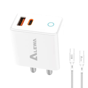 Alewa F3 PD Charger With C to C Cable | 30W + 20W | PD + USB | Colour Changing LED Indicator | Fat Pin 4.8mm | Free Type C to C Cable included | Auto-Cut ID