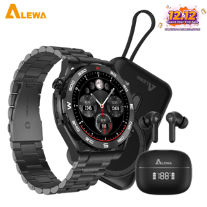 ALEWA Elegance Trio: New SmartWatch with Stainless Steel Strap, BASSBUDS Earbuds, and ETHER Power Bank Bundle - Multi-OS Compatibility