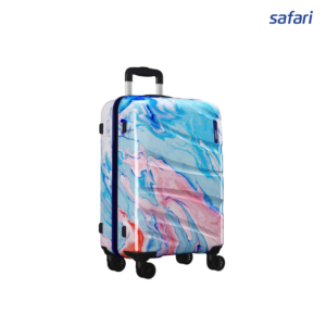 SAFARI HUE Hard Luggage | Blue Printed Trolley | (Medium) | 100% polycarbonate | 8 Wheels | TSA Lock | Shoe pouch