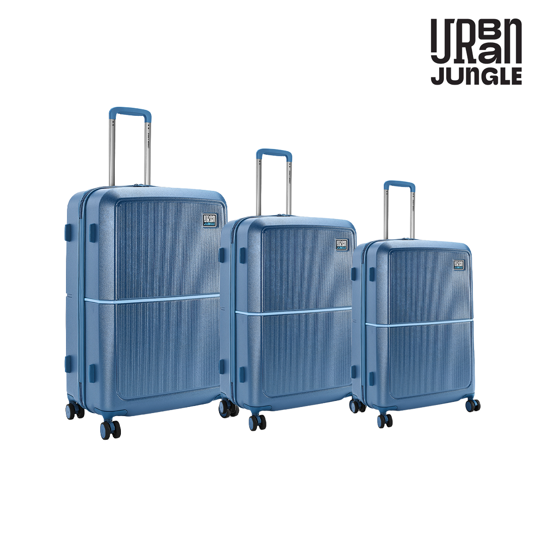 URBAN JUNGLE AZURE Hard Luggage ( 3 Pcs combo set ) | 100% Polycarbonate Shell | 8 Wheels | Keyless TSA Lock | USB Charging Port | Anti Theft Zipper