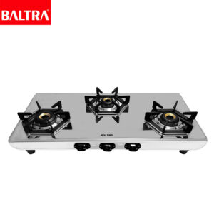 BALTRA 3 Burner Matt Finish SS Body Gas Stove | Turquoise | Automatic | 24 months warranty