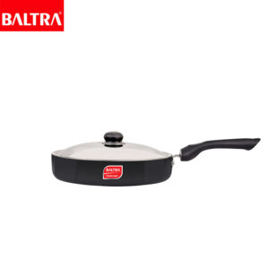 BALTRA Fry pan | Megna | 26cm | Induction Based |Heats quickly & evenly retains heat | Heavy gauge pure virgin aluminium for low oil cooking | Comes with SS lid | 24 months warranty