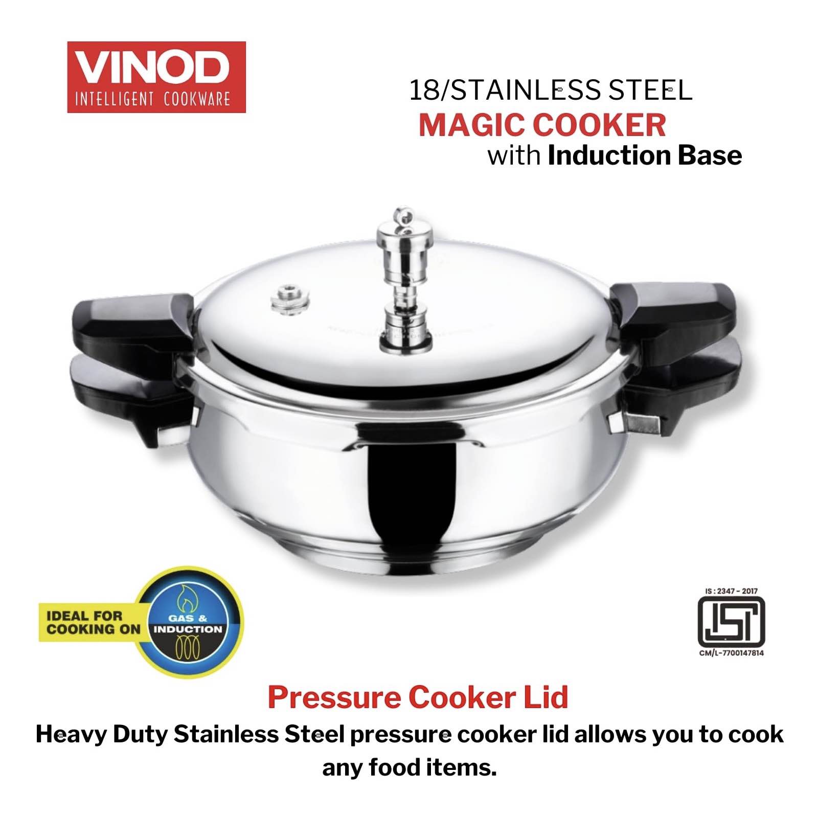 VINOD 3 in 1 Smart 3.5 Litres Hard Anodised Induction Based With Outer Lid Cooker ( Cooker + Strainer + Server )