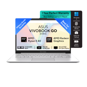 ASUS Vivobook Go E1404 - Ryzen 5 40 | 14" FHD Display | 8GB | 256GB SSD | Magic Numpad | Windows 11 | Backpack | Mouse | Cool Silver | Grey Green | Mixed Black | 2 Yrs Int'l Warranty | 1 year Perfect Warranty
