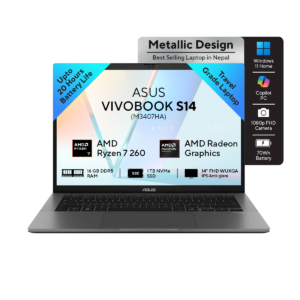 ASUS Vivobook S14 - M3407HA | 14.0-inch, WUXGA | Ryzen 7 260 | 16GB RAM | 1TB Gen 4 SSD | Windows 11 | Matte Gray | Backpack | Mouse | 2 Year Int'l Warranty | 1 Year Perfect Warranty