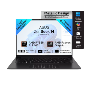 ASUS ZENBOOK 14 OLED - UM3406GA - AMD AI RYZEN 7 445 | 16 GB RAM | 512GB SSD PCIe Gen 4 | 14 inch OLED Touch Screen | Genuine Win 11 | JADE BLACK | NUMPAD | 2 Year Int'l Warranty | 1 Year Perfect Warranty