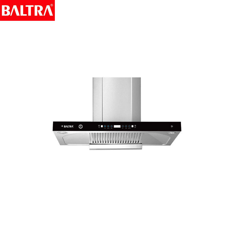 BALTRA Nadia Chimney 90 cm | High grade stainless steel panel | Black titanium chimney | 11 Degree incline baffle filter | Tempered glass with 6 mm thickness | Smoke sensor | Hand sensor and touch control | Auto heat clean function