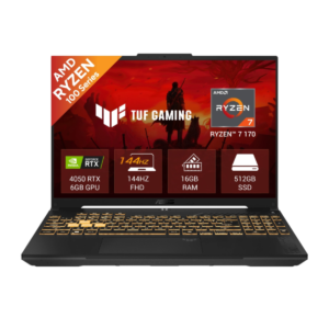 ASUS TUF GAMING A16 FA607NUQ - 16'' FHD - AMD R7-170 | 16GB DDR5 | 512GB PCIE G4 SSD | RTX 4050 - 6GB | Windows 11 | RGB Backlit | Backpack | Mouse | Mecha Gray | 2 Year Int'l Warranty | 1 Year Perfect warranty