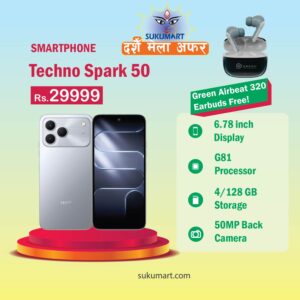 Techno Spark 50 Smartphone | 4/128GB Storage | 50MP | 4G | Dashain Offer: Earbuds Free